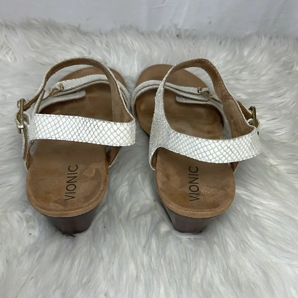 Vionic Laurie Strappy Textured‎ Leather Wedge Sandals Sz 10